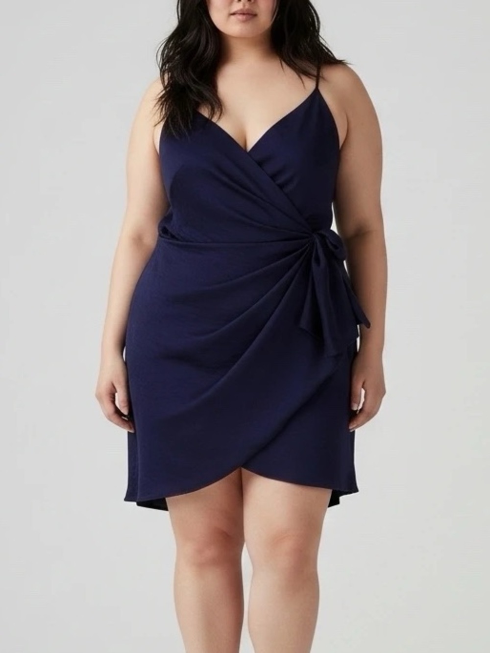 Hello Molly Navy Blue Satin Wrap Mini Dress